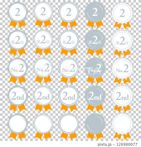 Ranking 2nd place Medal and ribbon rank icon set No.2 Orange Ranking 2nd place Medal and ribbon rank icon set No.2 Orange 126980077