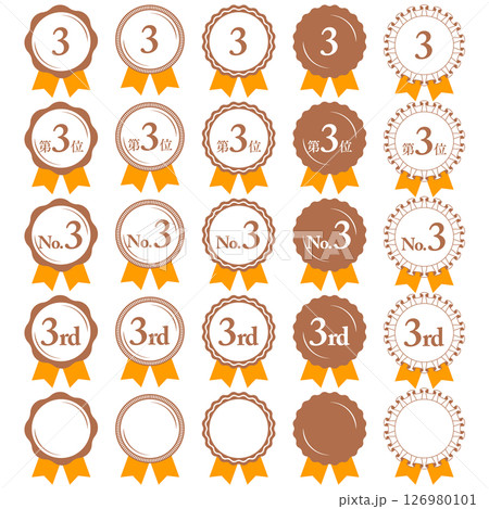 ランキング第3位 メダルとリボンのランクアイコンセット No.3 オレンジ 橙色 ランキング第3位 メダルとリボンのランクアイコンセット No.3 オレンジ 橙色 126980101