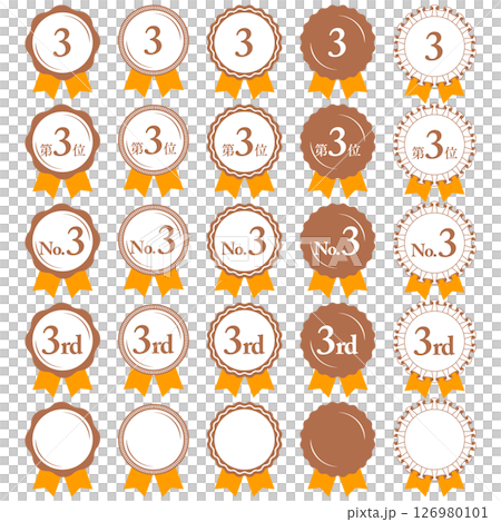 ランキング第3位 メダルとリボンのランクアイコンセット No.3 オレンジ 橙色 ランキング第3位 メダルとリボンのランクアイコンセット No.3 オレンジ 橙色 126980101