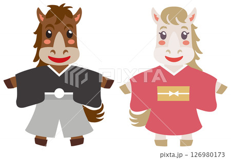 午年のかわいい馬のカップル 126980173