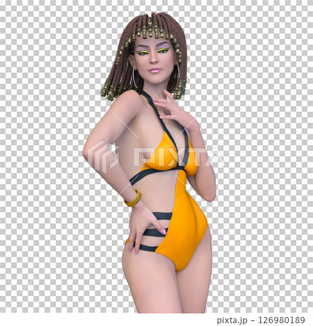 穿著泳裝、化著克莉奧佩特拉妝的女人 穿著泳裝、化著克莉奧佩特拉妝的女人 126980189