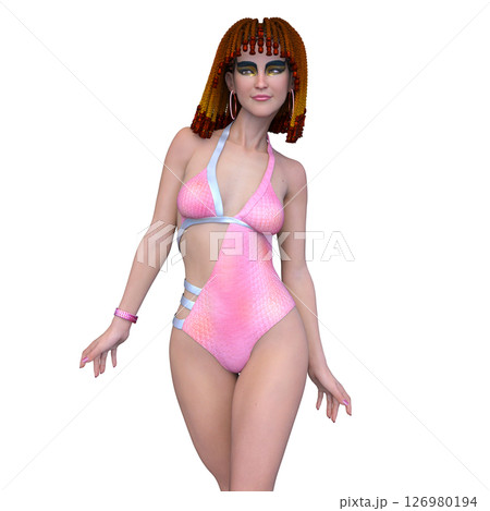 クレオパトラメイクの水着姿の女性 クレオパトラメイクの水着姿の女性 126980194