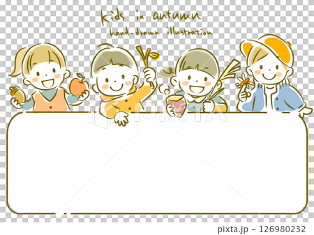 秋を楽しむ子供たちのフレーム シンプルでかわいい水彩風手描きイラスト 秋を楽しむ子供たちのフレーム シンプルでかわいい水彩風手描きイラスト 126980232