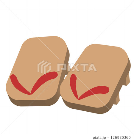 赤い鼻緒の木製下駄のイラスト 126980360