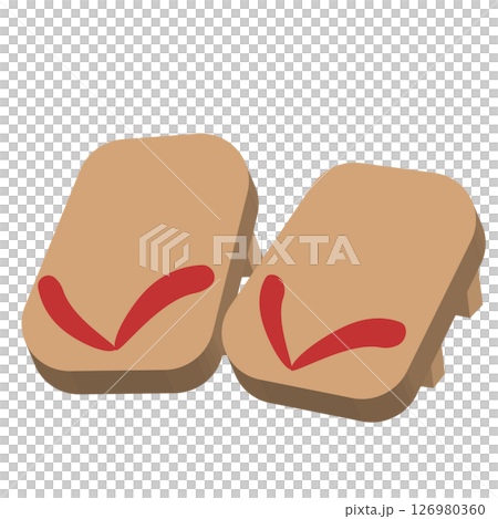 赤い鼻緒の木製下駄のイラスト 126980360