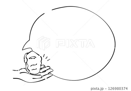 こぶしと開いた手と吹き出しのイラスト(白黒) こぶしと開いた手と吹き出しのイラスト(白黒) 126980374