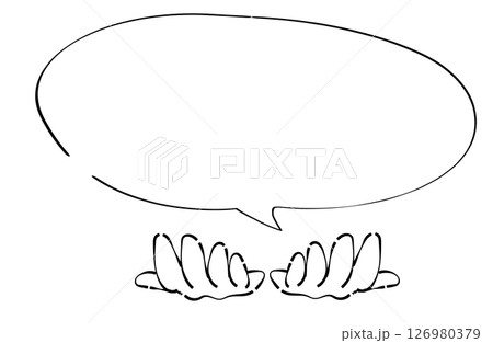 両手を差し出したポーズと吹き出しのイラスト 126980379
