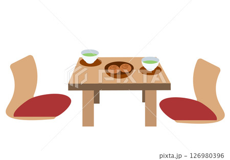 旅館のちゃぶ台とお茶のイラスト 126980396