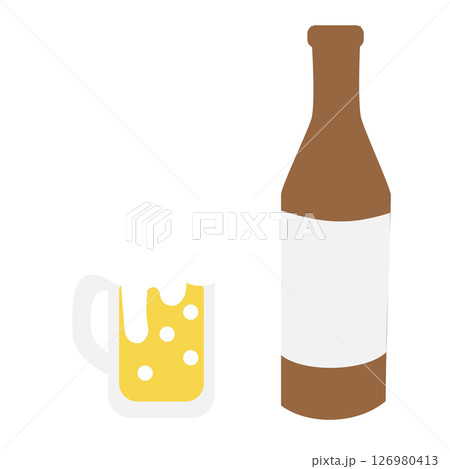 ビールジョッキと瓶ビールのイラスト 126980413
