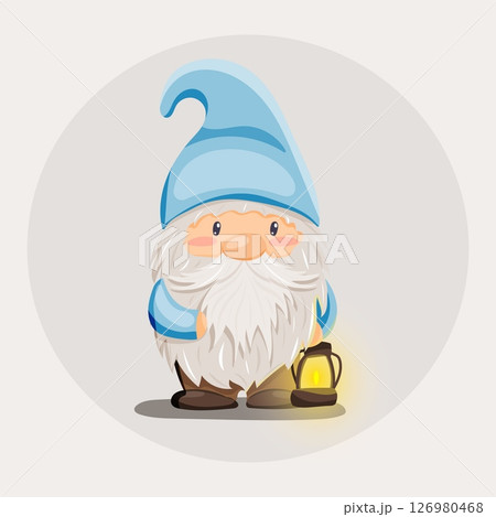 Cute gnome with blue hat and lantern Cute gnome with blue hat and lantern 126980468