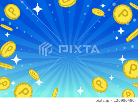 ポイントコインが飛ぶ背景イラスト（青） 126980480