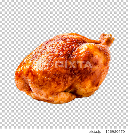 Golden Brown Roasted Whole Chicken on White Background Ready to Serve for Dinner 126980670