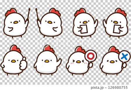 A set of cute chicken deformed illustrations in various poses A set of cute chicken deformed illustrations in various poses 126980755