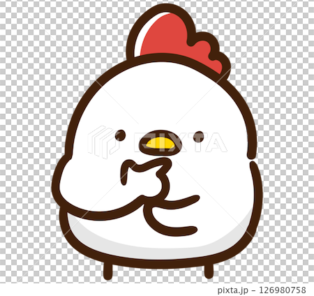 一個變形的插圖，一隻可愛的小雞，雙臂交叉，思考著什麼 126980758