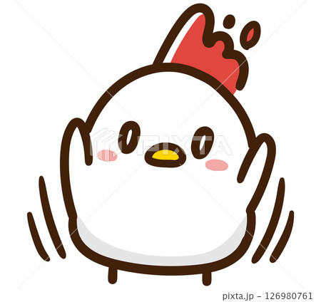 びっくりして両手を上げて驚くかわいいにわとりのキャラクターのデフォルメイラスト 126980761