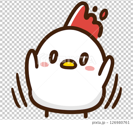 びっくりして両手を上げて驚くかわいいにわとりのキャラクターのデフォルメイラスト 126980761
