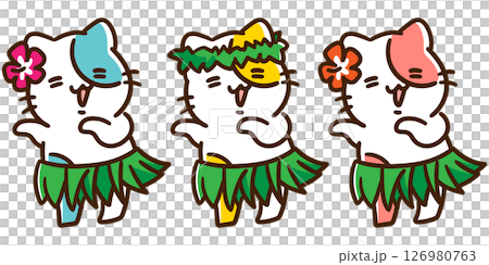 一組可愛的貓咪角色在跳草裙舞 126980763