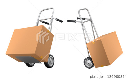 Set of Airport luggage cart or baggage trolley side with cardboard boxes or cartons Set of Airport luggage cart or baggage trolley side with cardboard boxes or cartons 126980834