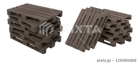 Set of wooden pallet for warehouse cargo storage isolated on white background. 126980866