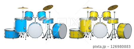 Set of realistic drums with metal cymbals or drumset on white background 126980883