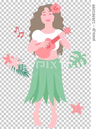 Hawaiian woman playing the ukulele (retro color vector illustration) Hawaiian woman playing the ukulele (retro color vector illustration) 126981099