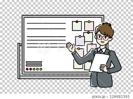 A young businessman explaining using a whiteboard (color) 126981591