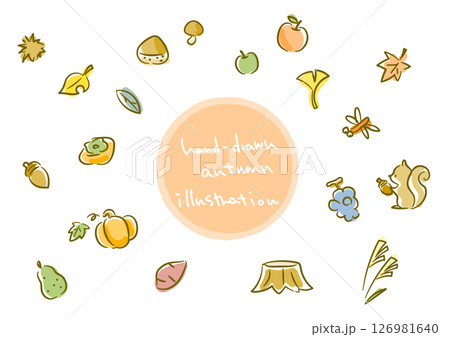 秋のあしらいイラストセット　シンプルでお洒落な水彩風線画イラスト 126981640