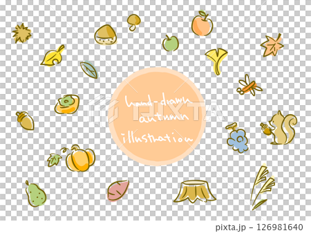 Autumn decoration illustration set: Simple and stylish watercolor line drawings Autumn decoration illustration set: Simple and stylish watercolor line drawings 126981640