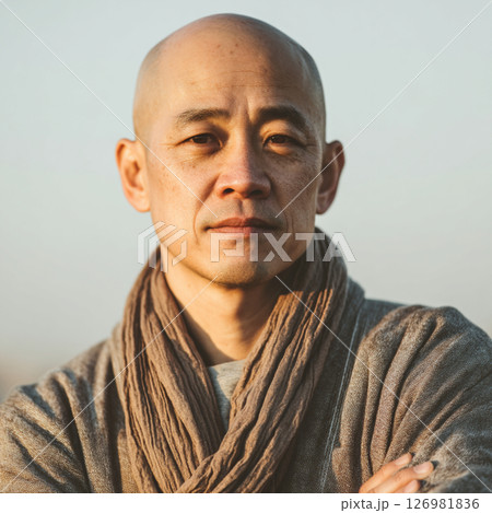 瞑想的な表情の男性ポートレート・自然光撮影 126981836