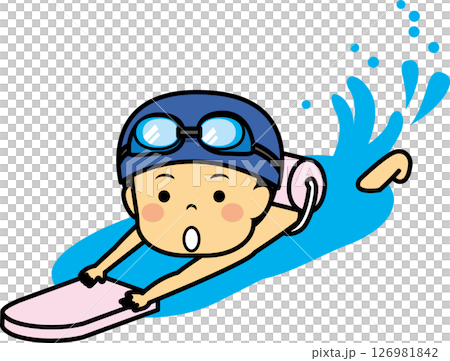 男孩用浮板游泳 126981842