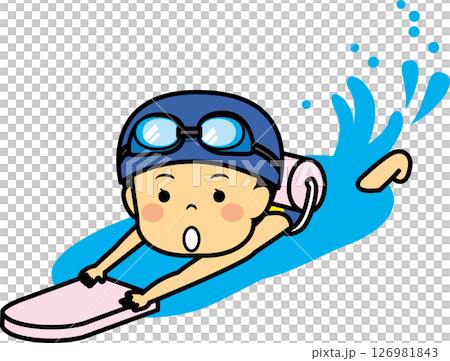 Girl swimming with a kickboard Girl swimming with a kickboard 126981843