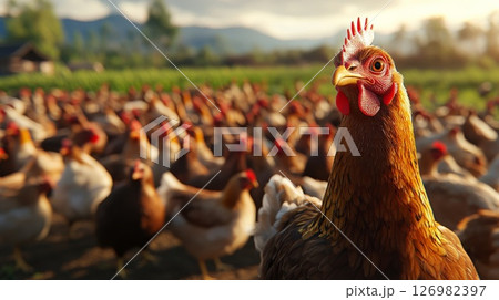たくさんの鶏	 126982397
