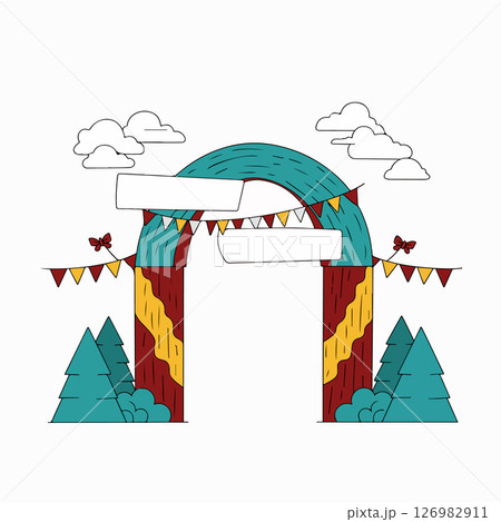 Festive Archway with Banners and Trees 126982911