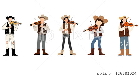 Cowboy Musicians Playing Violins 126982924