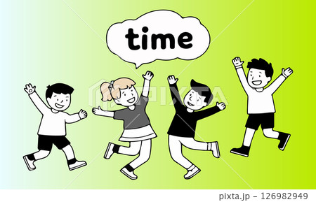 Children Jumping with 'Time' Bubble Children Jumping with 'Time' Bubble 126982949