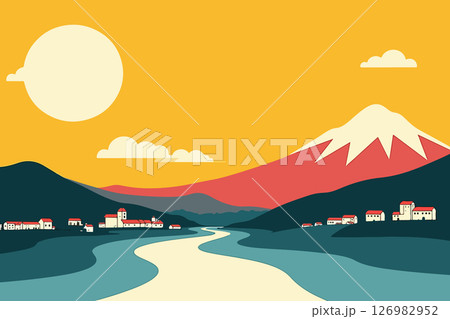 Stylized Mountain Village Landscape 126982952