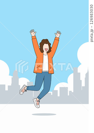 Happy Woman Jumping in City Happy Woman Jumping in City 126983030
