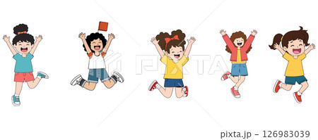 Cartoon Girls Jumping with Joy 126983039
