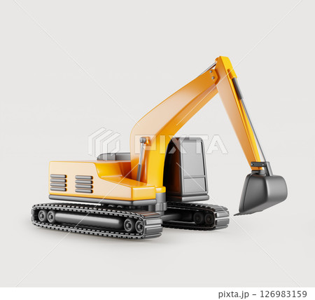 3d hydraulic excavator with bucket. Manufacture of heavy equipment, mining industry, road construction machine - jcb backhoe loader. Power shovel for digging, isolated render icon. 3D illustration 3d hydraulic excavator with bucket. Manufacture of heavy equipment, mining industry, road construction machine - jcb backhoe loader. Power shovel for digging, isolated render icon. 3D illustration 126983159