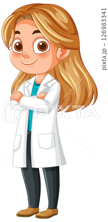 Confident Female Scientist Cartoon Illustration Confident Female Scientist Cartoon Illustration 126983341