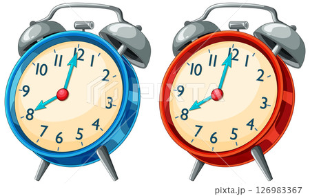 Colorful Vintage Alarm Clocks Illustration Colorful Vintage Alarm Clocks Illustration 126983367