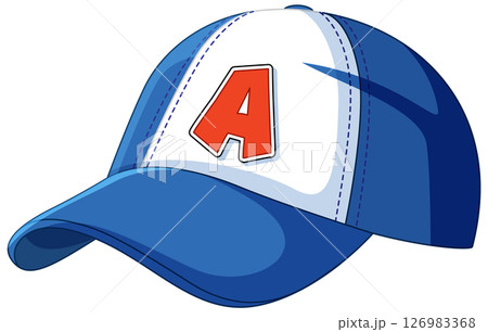 Blue Baseball Cap with Red Letter A Blue Baseball Cap with Red Letter A 126983368