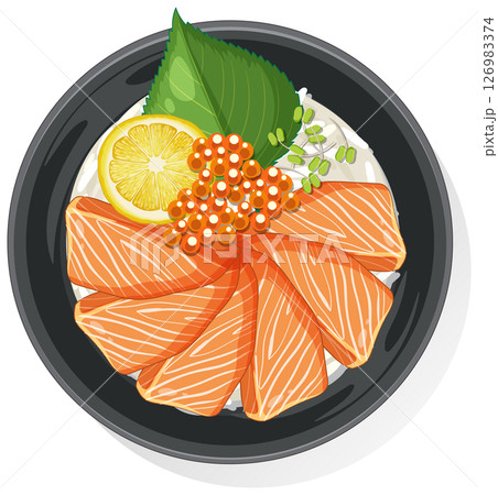 Elegant Salmon Sashimi with Lemon and Garnish Elegant Salmon Sashimi with Lemon and Garnish 126983374