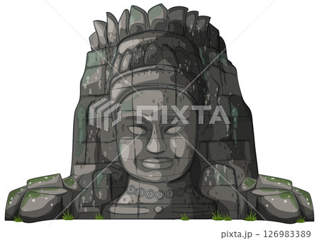 Ancient Cambodian Stone Face Vector Illustration 126983389