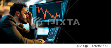 Man looking at a chart symbolizing global financial crisis and m 126983438
