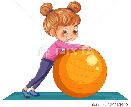 Girl Playing with Exercise Ball 126983440