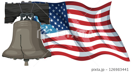 Liberty Bell and American Flag Vector Illustration Liberty Bell and American Flag Vector Illustration 126983441