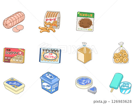 加工肉や冷凍食品と乳製品などのデイリー食品 126983628