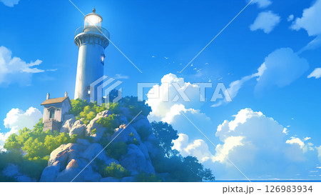 青空の灯台の風景、アニメ風 126983934