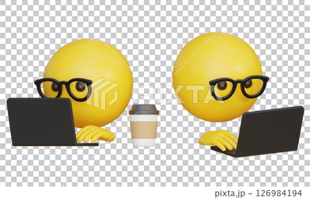 Emoji working on laptop 3D graphic Emoji working on laptop 3D graphic 126984194